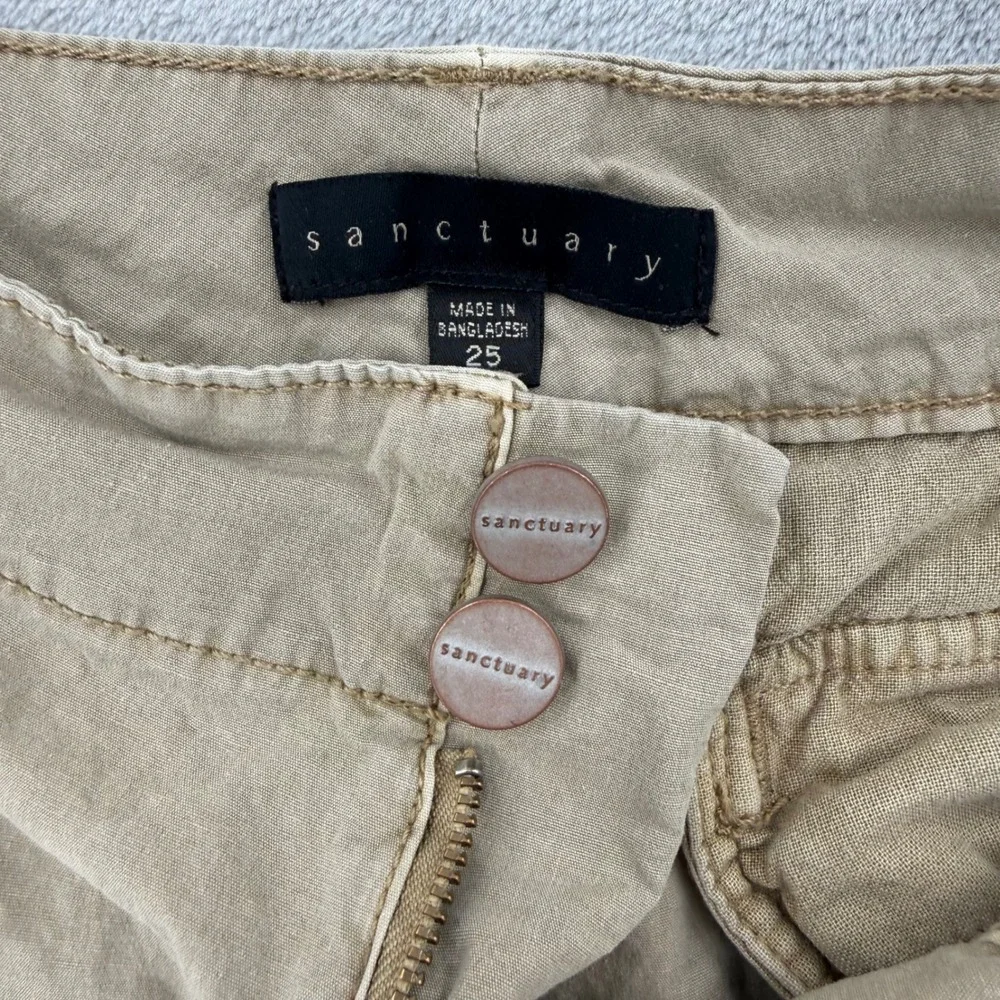Sanctuary Womens Khaki Utility Cargo Shorts Tan Cuffed Double Button Size 25